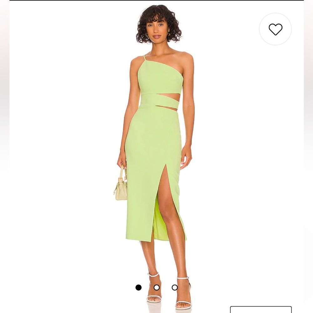 Likely Philippa asymmetric cutout lime green midi dress